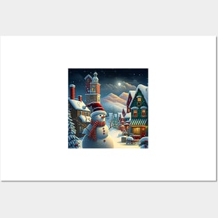 Christmas Town - Cartoon Snowman Posters and Art